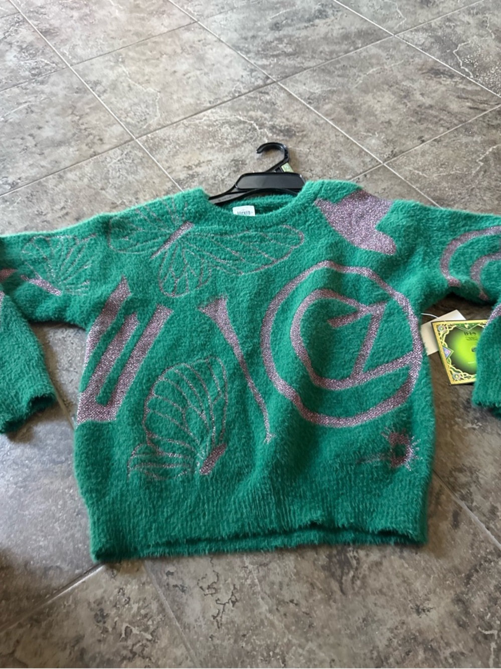 Green wicked Graphic Fuzzy Knit Sweater
